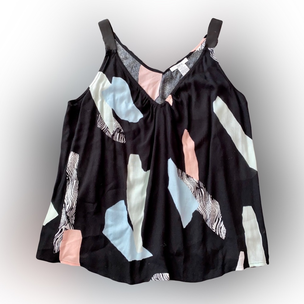 NWOT BAR 3 BLACK AND PASTEL FLORAL TANK TOP // SIZE SMALL